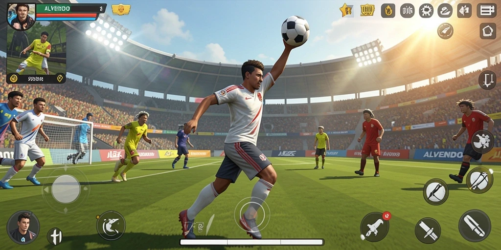 Screenshot ALVENDO menampilkan aksi seru di lapangan olahraga.