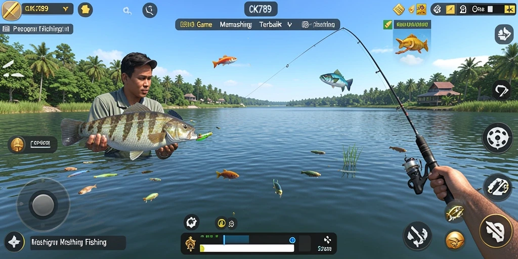 Gameplay CK789 yang seru dengan momen memancing yang mendebarkan.