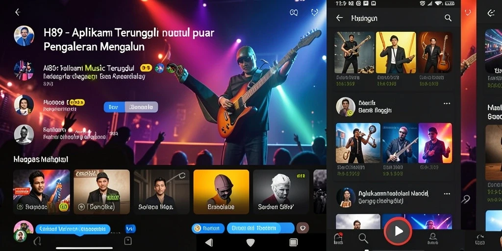 Screenshot H89 menampilkan gameplay dinamis dengan berbagai pilihan musik.