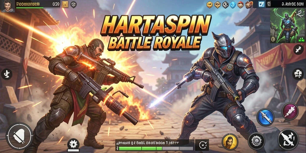 Screenshot HARTASPIN menampilkan aksi pertempuran seru dalam game Battle Royale.