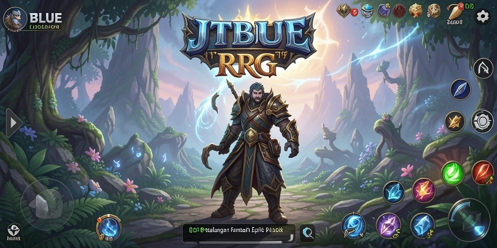 Screenshot JTBLUE memperlihatkan pertarungan mendebarkan di dunia fantasi.