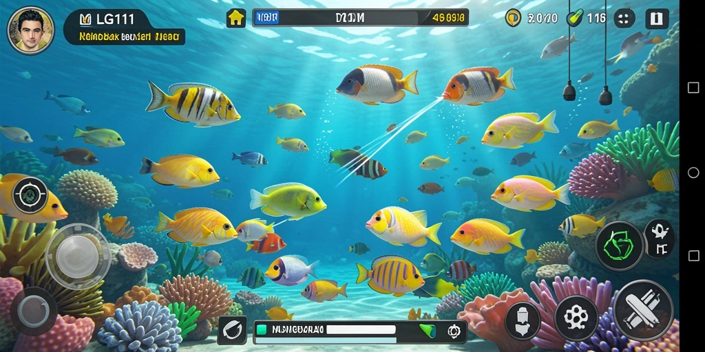 Screenshot gameplay LG111 menampilkan keseruan menembak ikan.