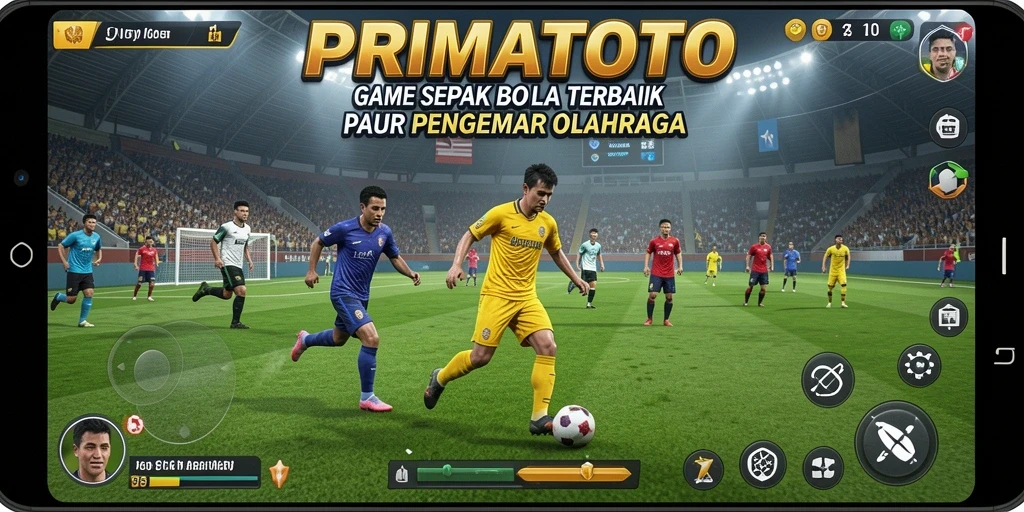 Tampilan gameplay yang mendebarkan dalam permainan sepak bola PRIMATOTO.