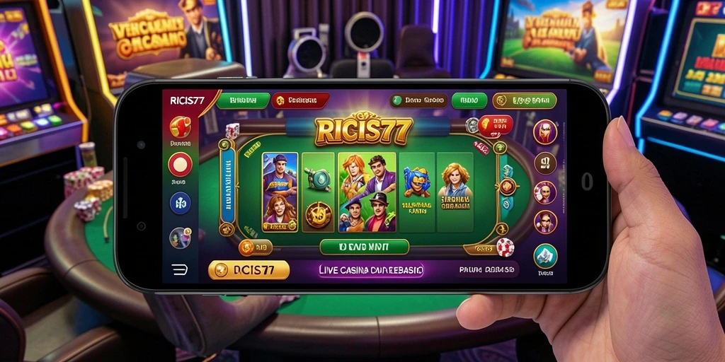 Tangkapan layar gameplay Live Casino RICIS77 menampilkan dealer profesional dan permainan yang mendebarkan.