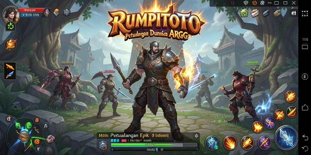 Tangkapan layar utama RUMPITOTO menampilkan pertarungan seru dan grafik yang memukau.