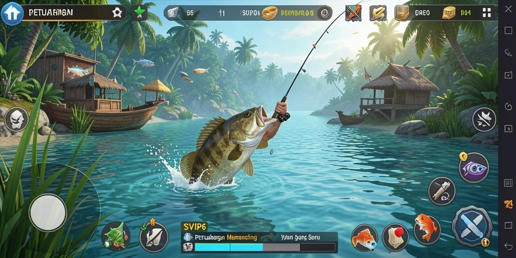Tampilan gameplay SVIP6 dengan suasana memancing yang seru.